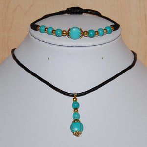 Set 2 Pcs Turquoise Necklace and Bracelet,Blue Necklace and Bracelet Set